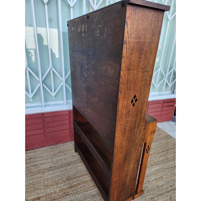 Antique Mission Style Wood Secretary Desk Hutch Stained Glass For Sale In Los Angeles - Image 6 of 12