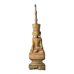 Antique Burmese Buddha Wooden Statue, Burma Myanmar Shan Style Statue, 23 1/4" T