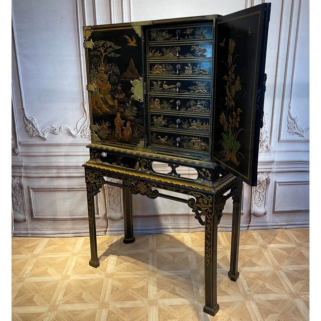 Exceptional Fitted Interior - English Chinoiserie Cabinet on Stand For Sale - Image 4 of 12