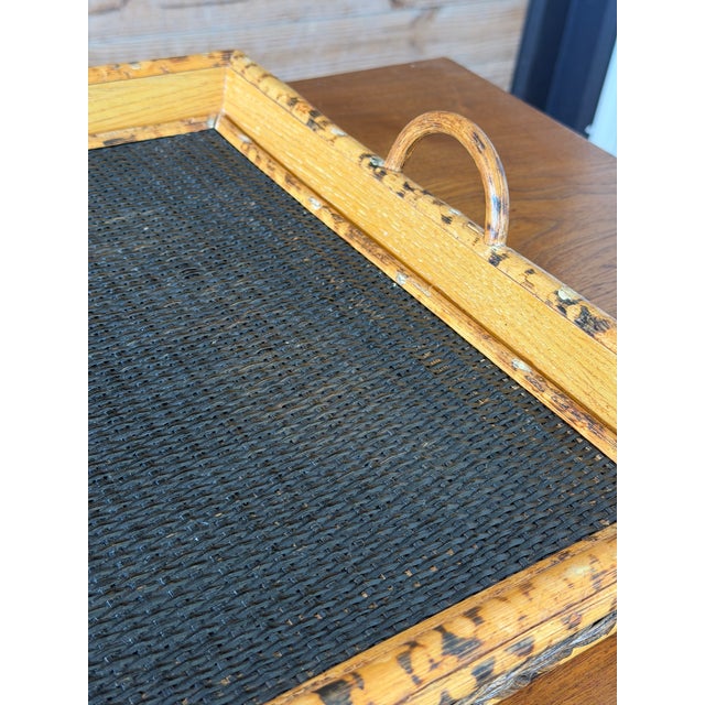 Vintage Scorched Bamboo and Woven Rattan Serving Tray For Sale - Image 11 of 12