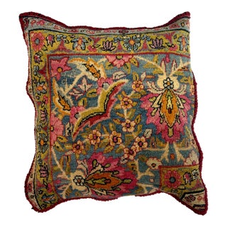 Pillow W/Antique Persian Rug Fragment, 1'5" X 1'5" For Sale