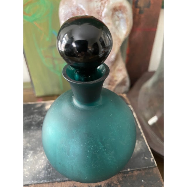 Vintage Teal Satin Glass Decanter For Sale - Image 9 of 10