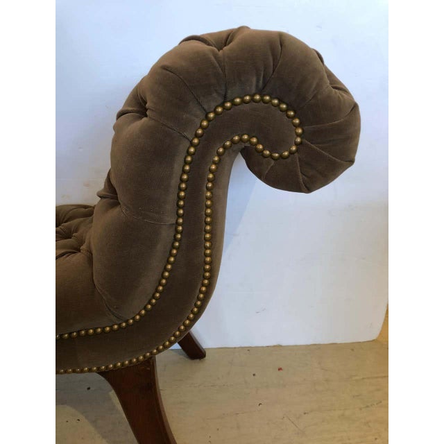 Traditional 19th Century English Regency Velvet Tufted Bench For Sale - Image 3 of 7