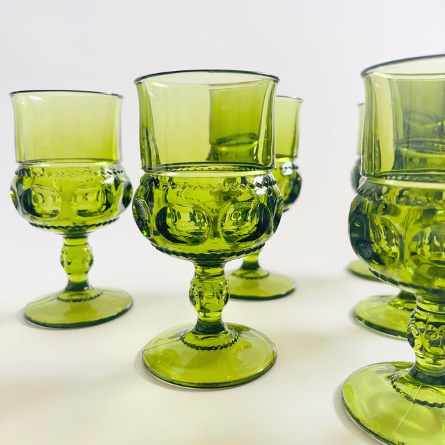 Mid 20th Century Indiana Glass Green Kings Crown Wine Goblets - Set of 6 For Sale - Image 5 of 10