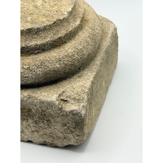Antique Hand-Carved Stone Column Base Plinth C. 1850 Primitive Architectural Fragment For Sale - Image 4 of 7