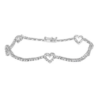 14K White Gold 1 1/2 Cttw Diamond Heart Station Strand Bracelet (H-I Color, I1-I2 Clarity) - 7.5 Inches For Sale