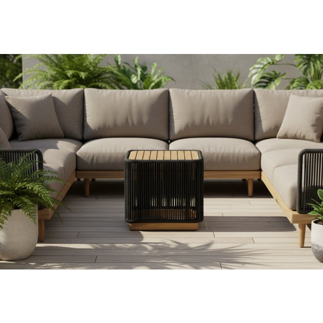 Alpine Teak Collection Rope Design End Table - Black For Sale - Image 9 of 9