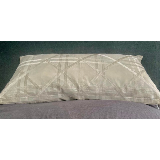 Modern Trellis Pattern Embroidered Decorative Taffeta Lumbar Pillow Cover For Sale - Image 4 of 5