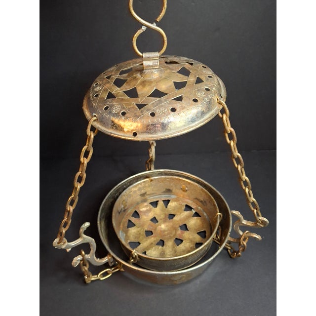 Silver Late 19th Century Judaica Silver Plated Bronze Ner Tamid Synagogue Memorial Hanging Lamp Frame Eternal Light For Sale - Image 8 of 18