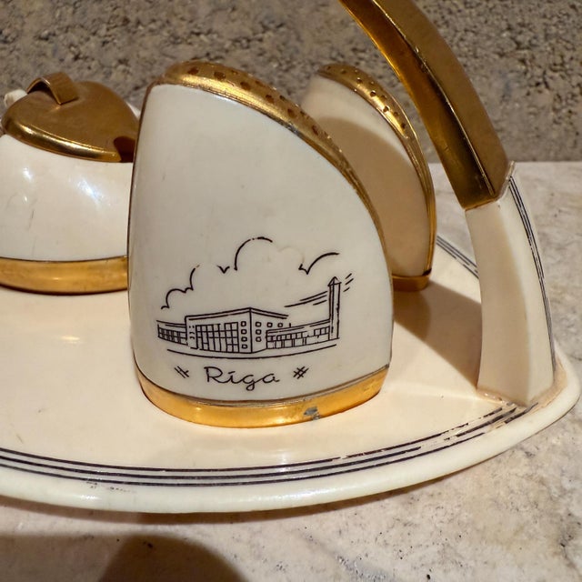 AMBIANIC presents 1960s Vintage USSR Soviet Salt Pepper Mustard Pot Serving Set RIGA Made in the former USSR plastic and...