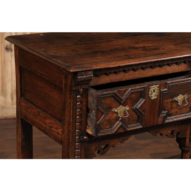 Brown English 1870s Oak Dresser Base with Carved Geometric Front and Two Drawers For Sale - Image 8 of 12