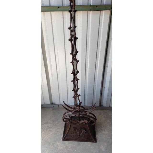Late 20th Century Rustic Vintage Naos Forge Iron Two Light Hanging Lamp Chandelier For Sale - Image 5 of 11