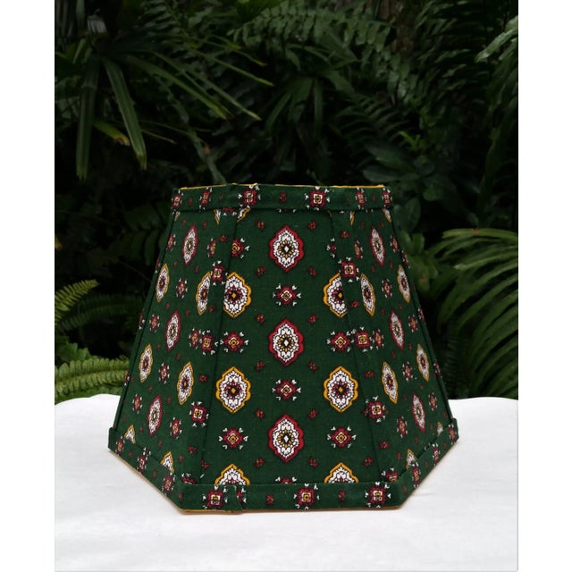 Green Green Foulard French Country Lampshade Small Clip on Hexagon Handmade For Sale - Image 8 of 12