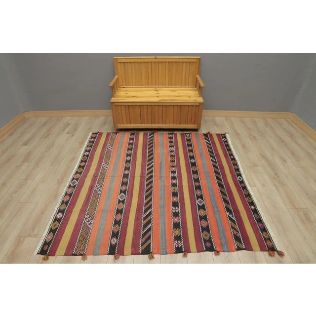 Textile 1960s Turkish Red Hand Knotted Kilim Square Rug For Sale - Image 7 of 13