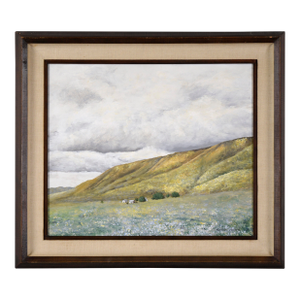 "Spring Hills" Mid Century Modern Farmhouse Landscape in Acrylic on Masonite by Farren Jensen