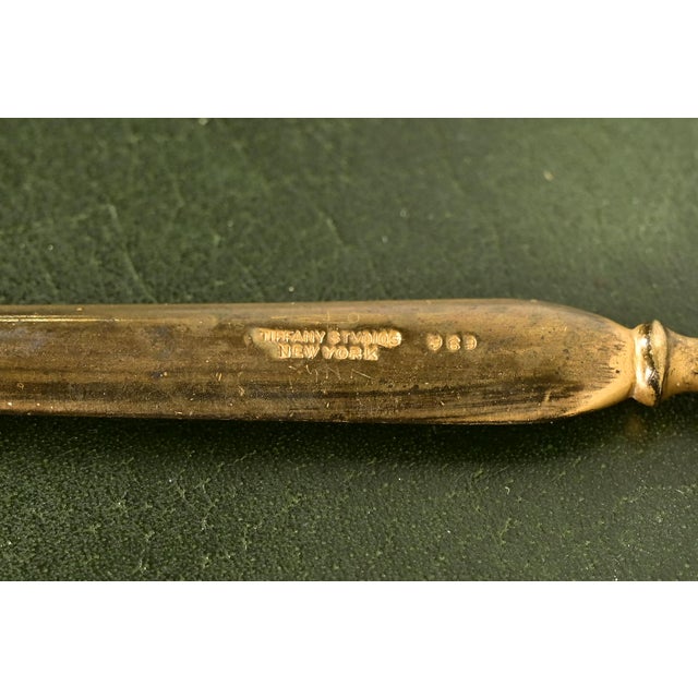 Tiffany Studios New York Grapevine Bronze Doré and Favrile Slag Glass Letter Opener For Sale - Image 9 of 11