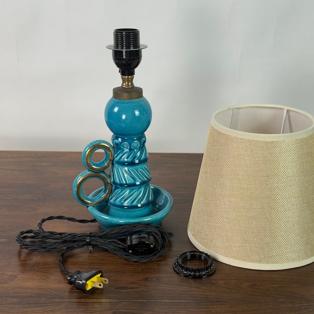 1960s 1960s Small Turquoise Ceramic Candlestick Lamp by Accolay Pottery For Sale - Image 5 of 7