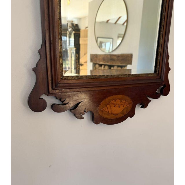 Large Antique Edwardian Inlaid and Gilt Mahogany Fretted Wall Mirror, 1900 For Sale - Image 6 of 7