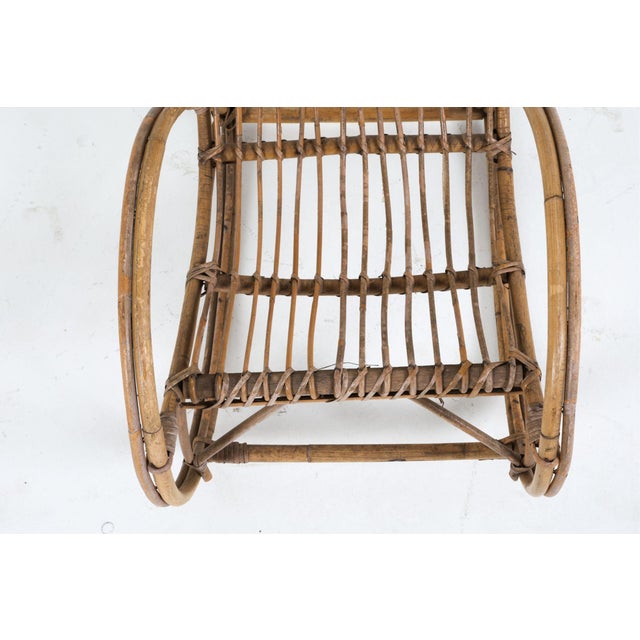 Brown Mid Century Danish Child's Bamboo & Rattan Rocking Chair For Sale - Image 8 of 8