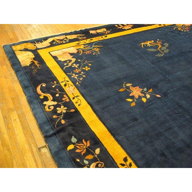 Blue Wool Large Blue Floral Medallion Rectangle Hand Knotted Pile Antique 1930s Rug For Sale - Image 8 of 8