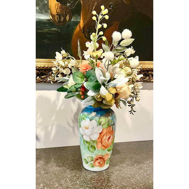Textile Faux Floral Arrangement Vibrant Timeless Limoges French Porcelain Tall Vase For Sale - Image 7 of 7