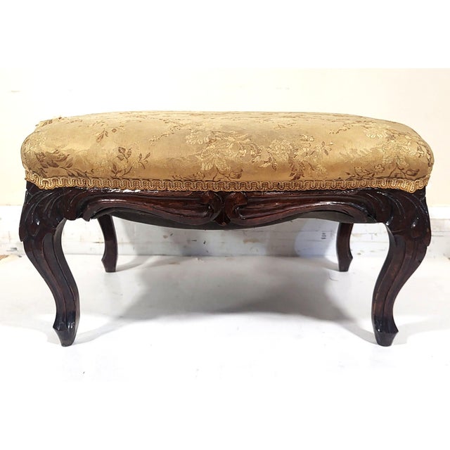 Victorian American Victorian 19th C Carved Mahogany Upholstered Footstool Bench For Sale - Image 3 of 12