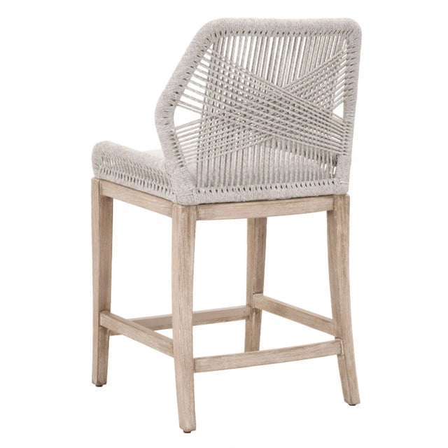 Loom Outdoor Counter Stool, Pumice & Grey Mahogany with Taupe & White Rope For Sale - Image 4 of 6