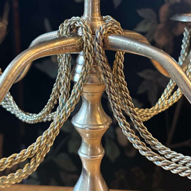 1980s Brass Five-Arm Candelabra With Tassels For Sale - Image 6 of 11