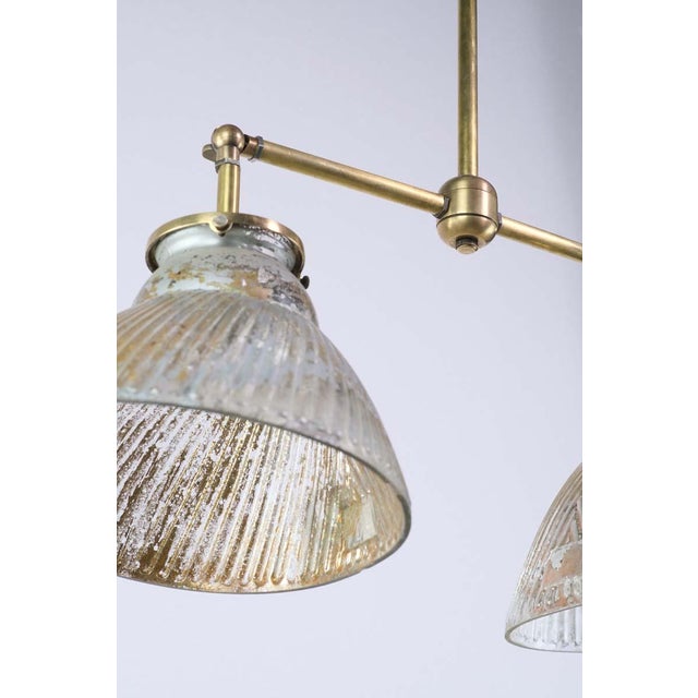 Metal 1910s X-Ray Glass Brass Pole Double Down Pendant Light For Sale - Image 7 of 12