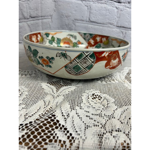 Ceramic Antique Japanese Imari Porcelain Bowl - 10" Meiji Period Arita Ware - Hand-Painted Floral For Sale - Image 7 of 12