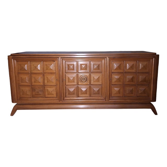Vintage French Brutalist Walnut Sideboard, 1940s For Sale
