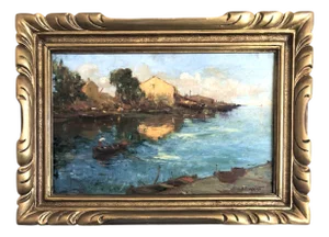 Achille Bozzato, Seaside, Oil on Panel, Framed