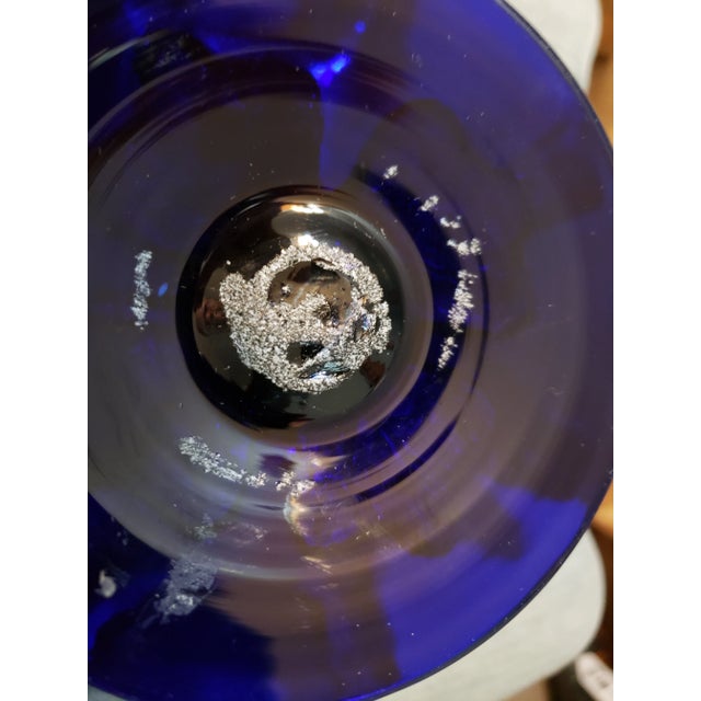 Vintage Morocan Cobalt Blue Glass Pedestal Compote For Sale - Image 12 of 13