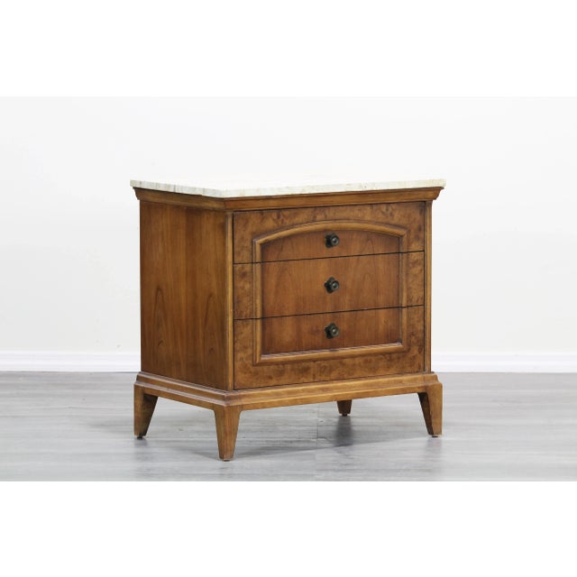 Mid-Century Modern Mid Century Walnut Burlwood Nightstand With Travertine Top For Sale - Image 3 of 8