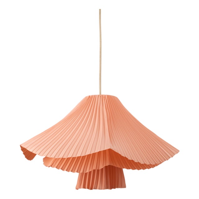 Pleated Coral Linen and Geometric Frame Sculptural Pendant Light by ZAVADSKI For Sale