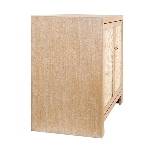 2020s Matthew Izzo Home Aldern Cerused Oak and Cane Two Door Cabinet With Brass Knobs For Sale - Image 5 of 6