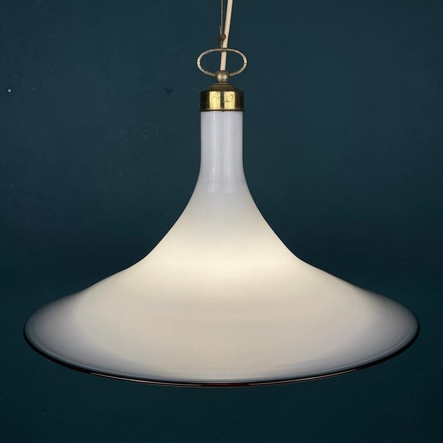 Vintage White Murano Glass Pendant Lamp, Italy, 1970s For Sale - Image 13 of 14