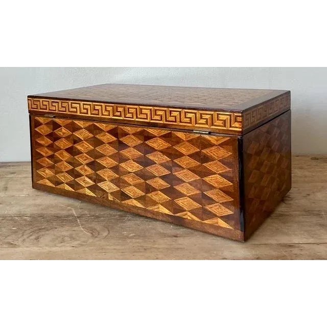Mid 20th Century Vintage Boho Greek Key Marquetry Box For Sale - Image 5 of 11