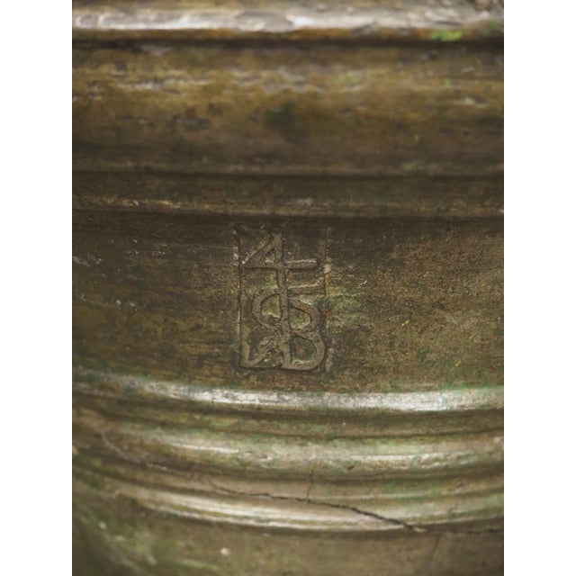 Heavy 16th Century French Bronze Mortar With Handles, Dated 1587, 109 Lbs For Sale - Image 12 of 12