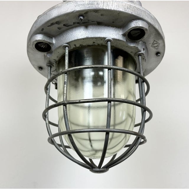 1970s Large Industrial Cast Aluminum Cage Pendant Light, 1970s For Sale - Image 5 of 18