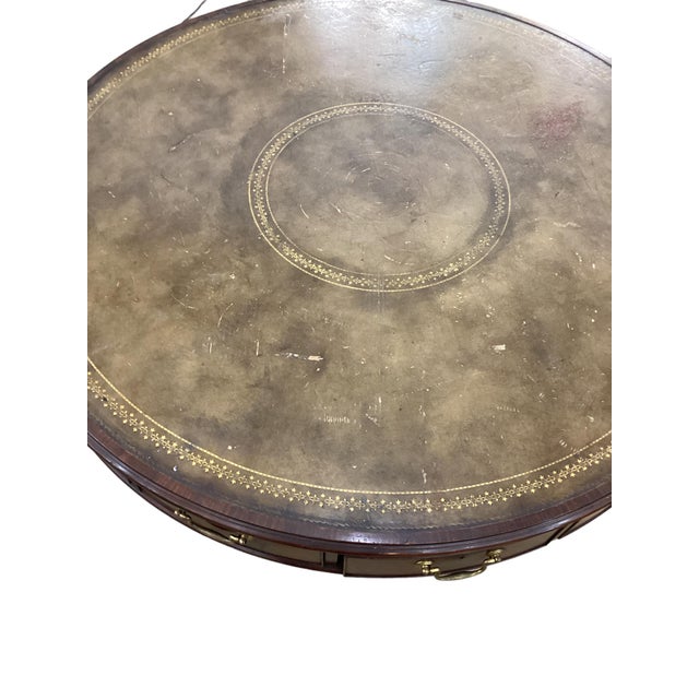 Antique Mahogany Leather Top Rent Drum Table For Sale In Raleigh - Image 6 of 8