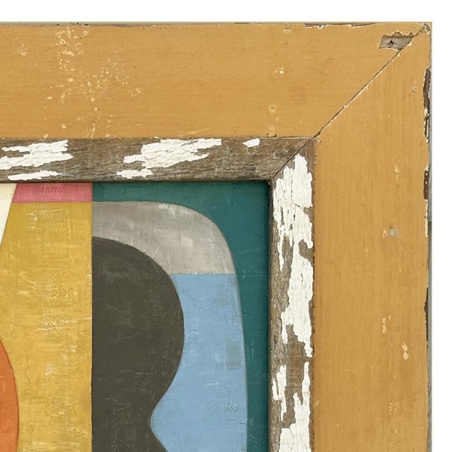 Contemporary Abstract Oil Painting in Vintage Mustard Yellow Wooden Frame For Sale In New York - Image 6 of 7