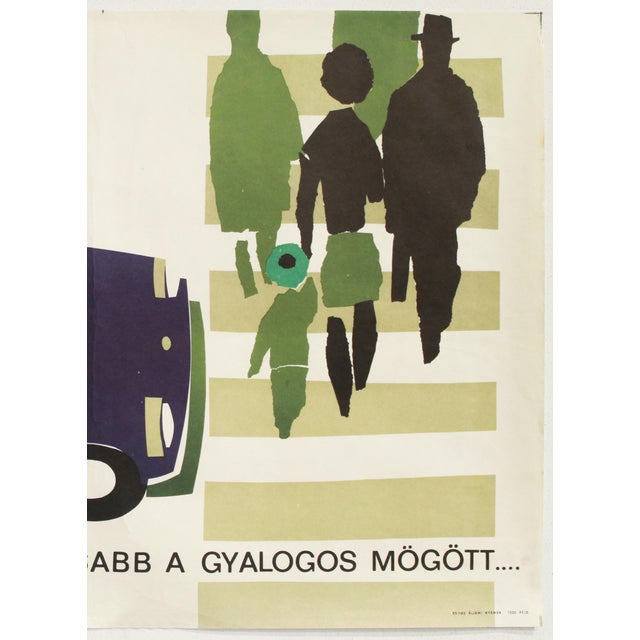 Mid-Century Modern 1963 Original Hungarian Poster - "Its Safer Behind the Pedestrian" For Sale - Image 3 of 4