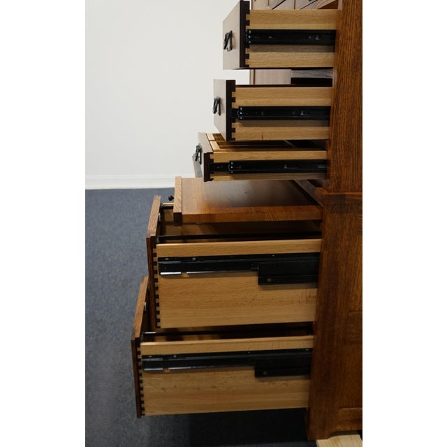 Brown Michaels for Restoration Hardware Solid Quarter Sawn Oak Mission Craftsman Style 60" Computer Desk / Cabinet W. File Storage For Sale - Image 8 of 15