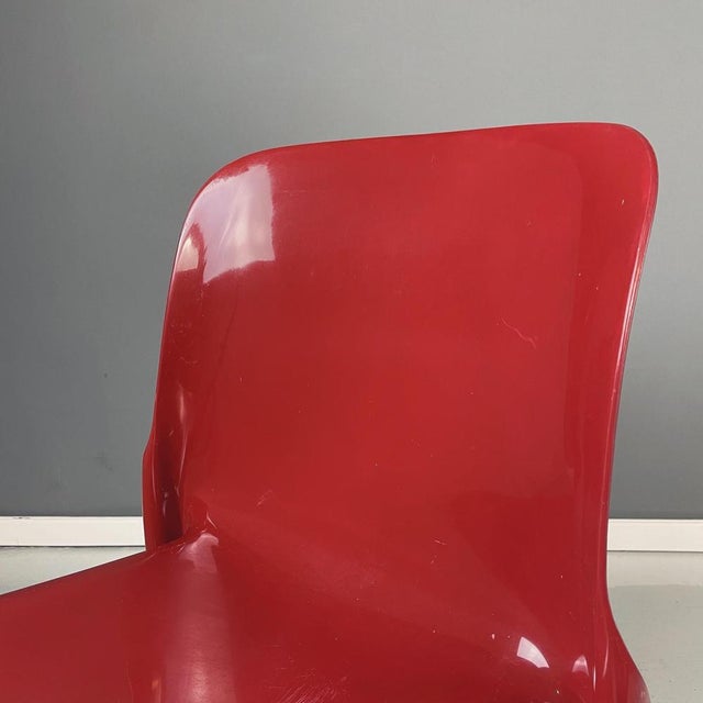 Plastic Modern Italian Plastic Red Chairs Selene attributed to Vico Magistretti for Artemide, 1960s, Set of 4 For Sale - Image 7 of 15