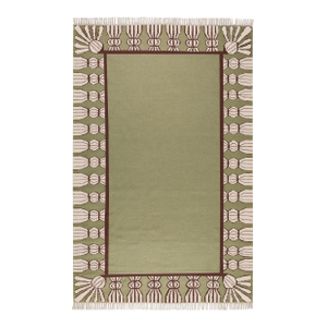 Part & Parcel Goods Wool Tassel Rug, 2’6” x 8', Sage, Chocolate and Eggshell