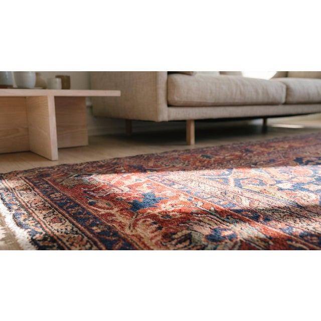 1930s 1930s Blue Navy Floral Design Antique Persian Sultanabad Rug 8'10" X 11'8" Handknotted Wool Carpet For Sale - Image 5 of 7