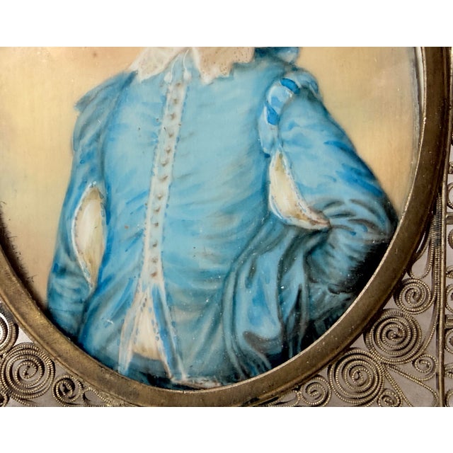 19th Century 2 Sided Antique 1800's Miniature Mini Original Painting Portrait the Blue Boy For Sale - Image 5 of 14