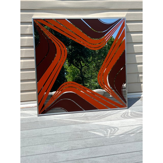Turner 1970 Brown Orange Wavy Pattern Mirror Attributed to Turner For Sale - Image 4 of 11