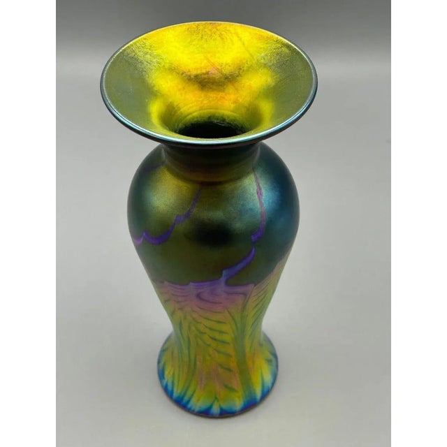 2000 - 2009 Lundberg Studios Abstract Art Glass Midnight Petite Vase 2004 Signed Certificate For Sale - Image 5 of 8
